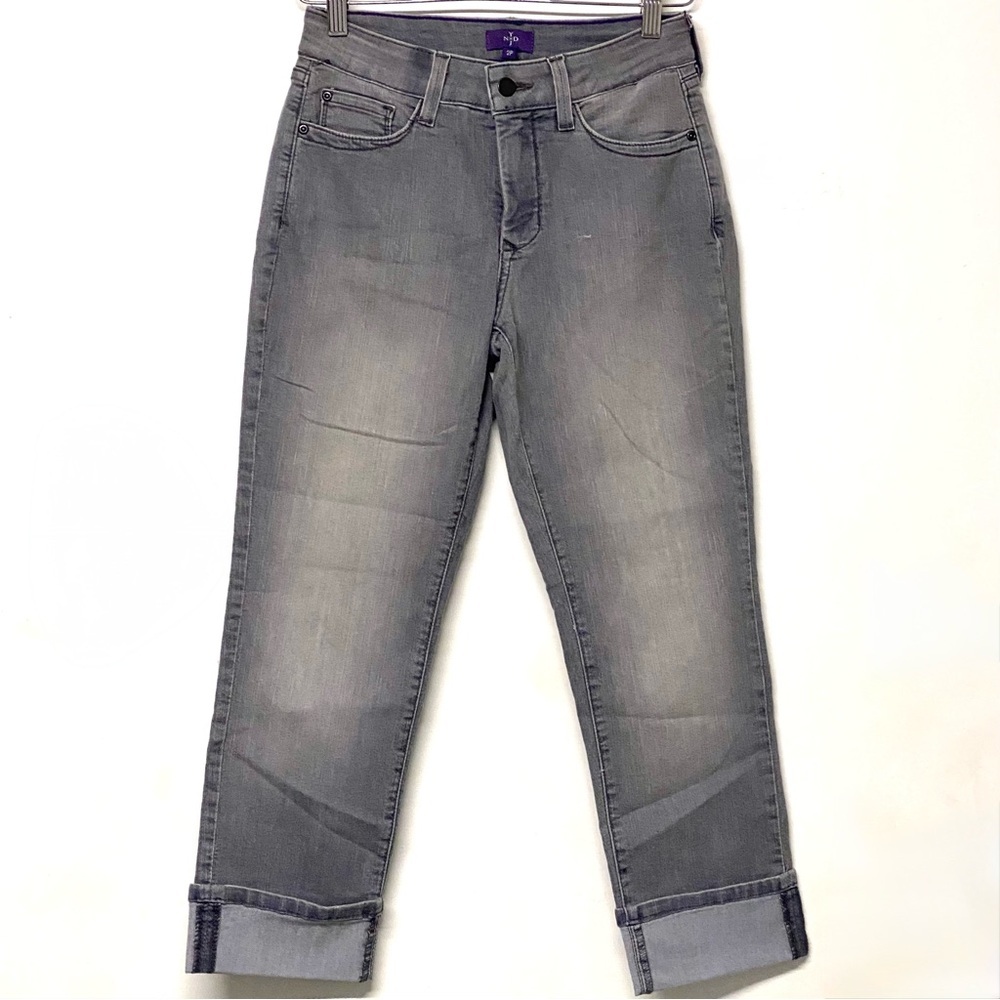 NYDJ Gray Boyfriend Fit Rolled Cuff Hem Jeans Stretch Denim 2P
